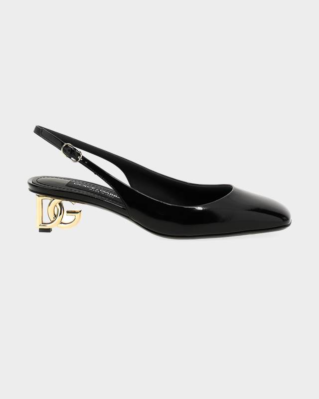 Jackie Patent DG Heel Slingback Pumps